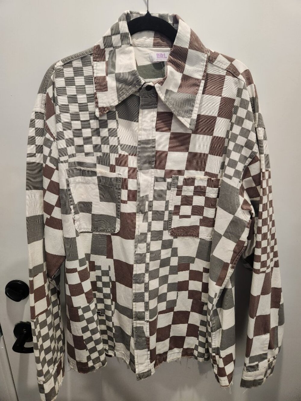 ERL Asymmetric Checkerboard Canvas Jacket Multi Pattern NWT XL